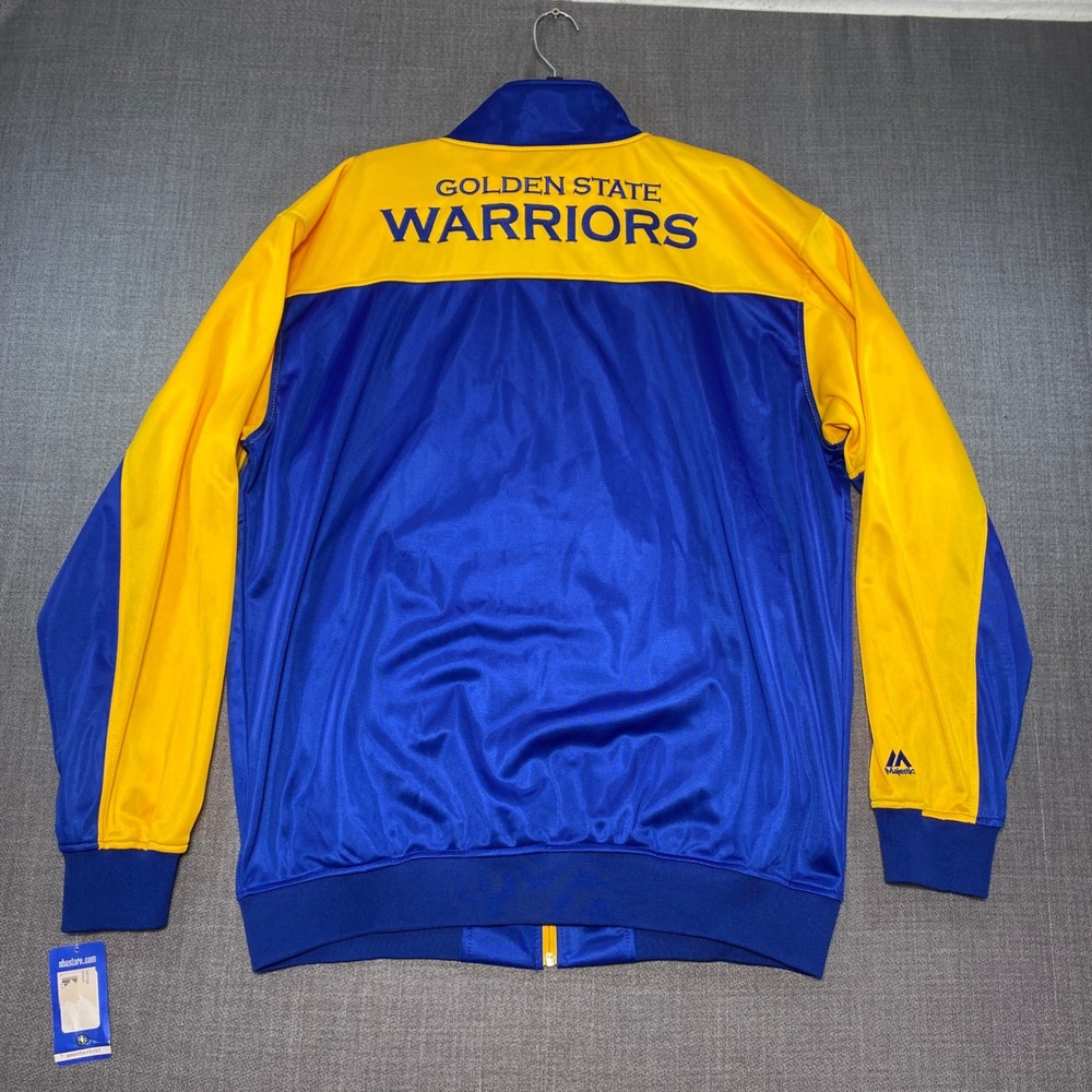Golden State Warriors NBA Track Jacket Mens XLT BlueYellow Full Zip Majestic NWT - Picture 8 of 8